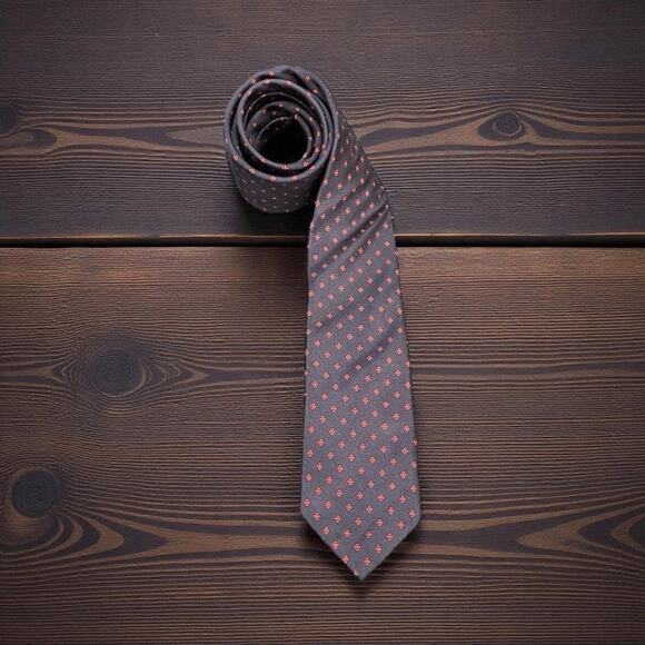 Christian Dior Men's Silk Tie Navy Blue with Red Polka Dot Pattern - Picture 1 of 8